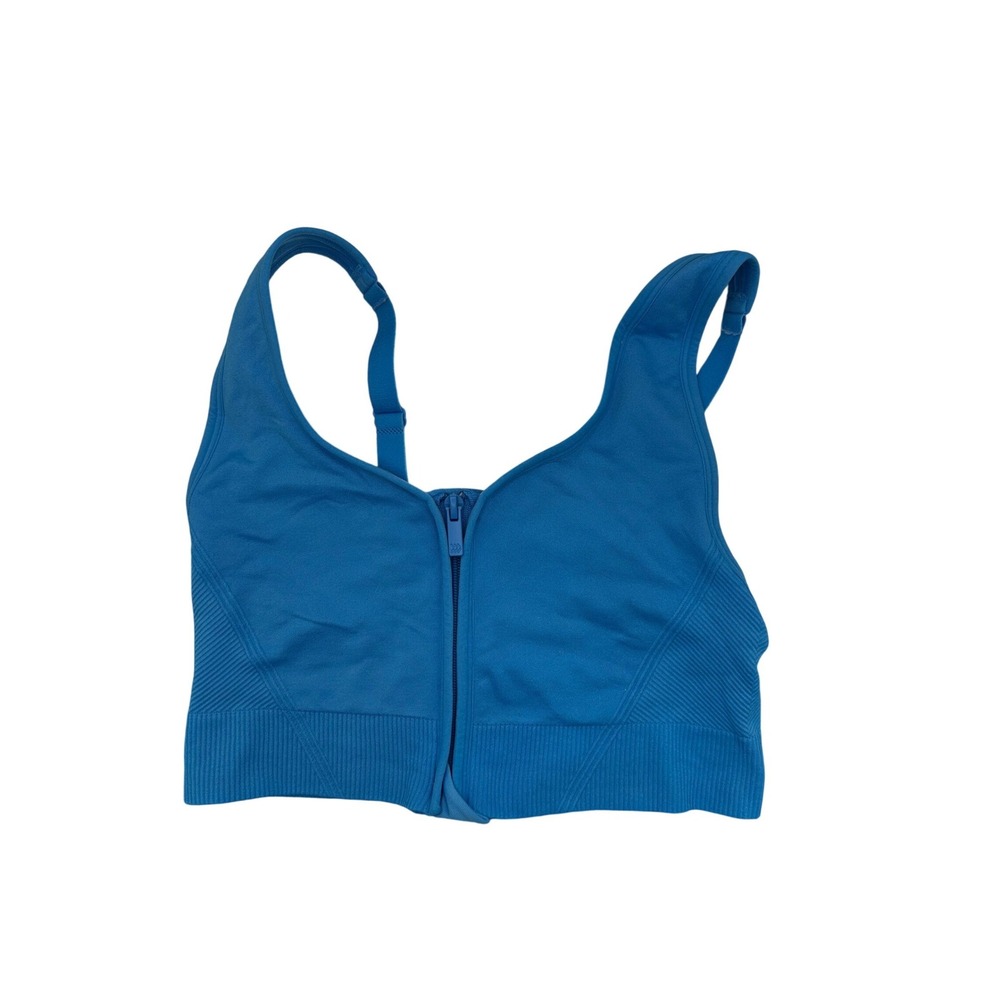 All in Motion Women Blue Front Zip Sports Bra Medium‎ Support Size M Seamless